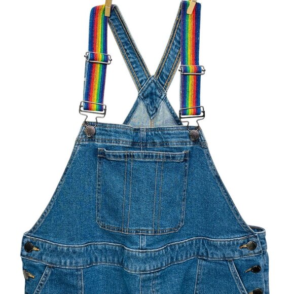 Lane Bryant Womens Boyfriend Denim Overalls Shortalls Rainbow Strap Plus Size 18 - Picture 4 of 12
